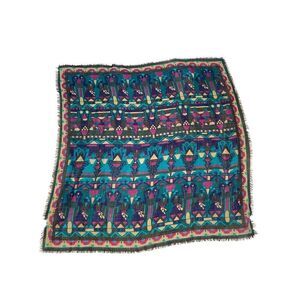 Vintage Acute Multicolor Abstract Geometric Fringe Square Scarf Lightweight